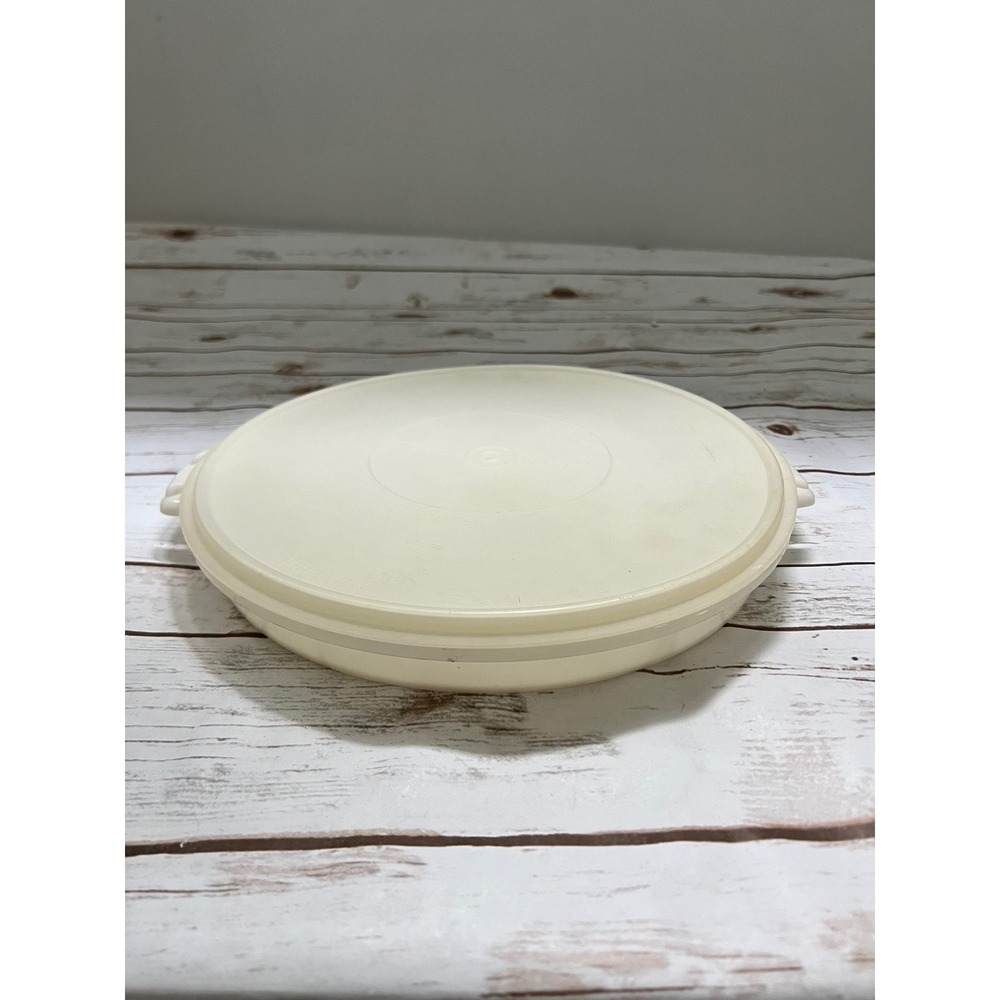 Tupperware Cake Taker Carrier Base Lid 1241 1242‎ Sheer White Round 12in Vintage